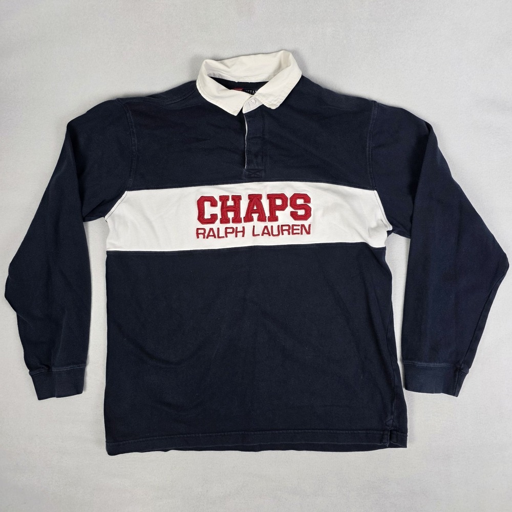 Vintage Y2k Chaps Ralph Lauren Rugby Shirt Mens Large Blue Spellout